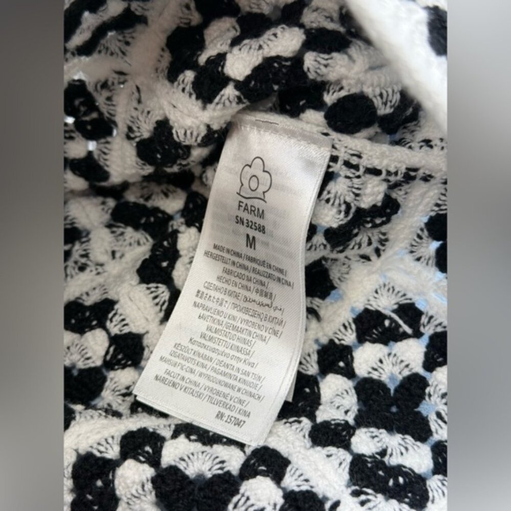 🆕 FARM Rio 🧿 NWT Patch Crochet Black & White Monochrome Button Up Jacket, Sz M - Picture 13 of 15